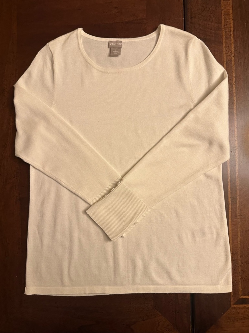 Chico's Cream Crewneck Top- Lightweight Long Sleeve